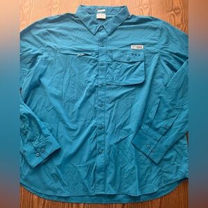 Columbia Blue Active Long-Sleeve Outdoor Button-Up Shirt XXL